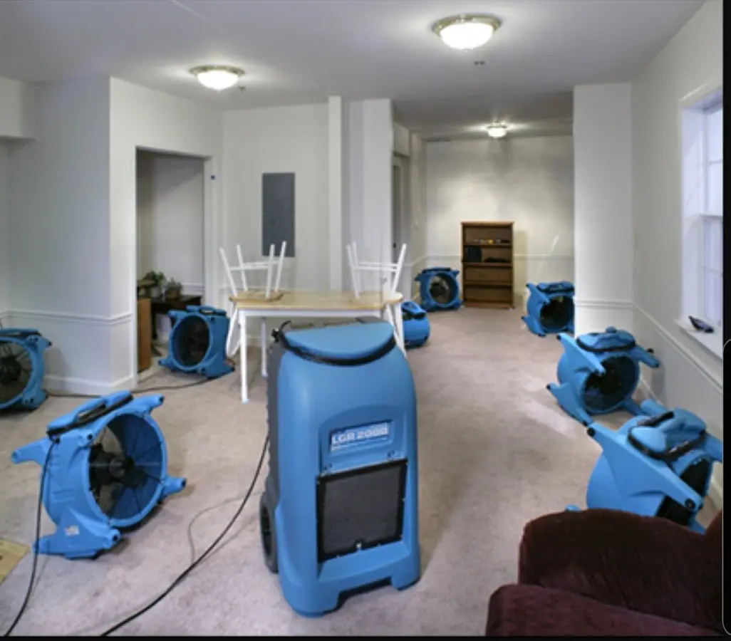 Air movers and dehumidifier setup for Water Damage Restoration in Gun Barrel City